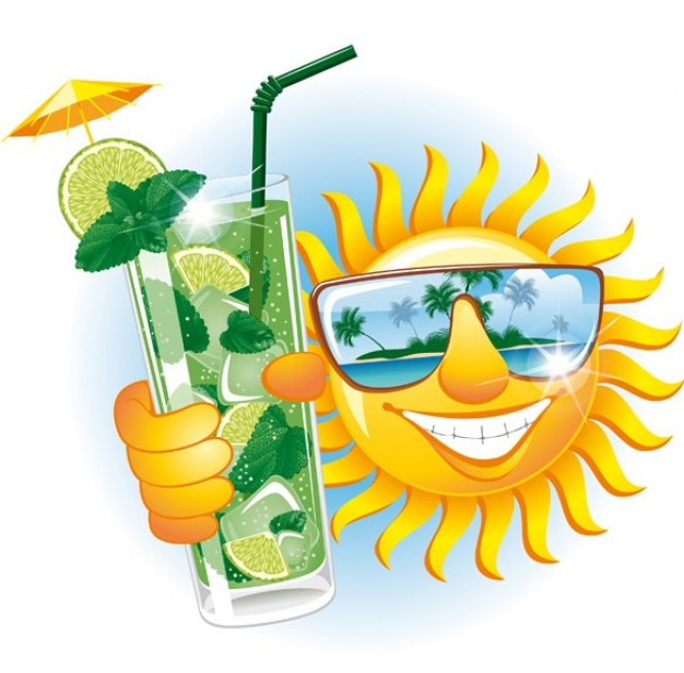 Funny sun tropical island cartoon Vector | Free Download