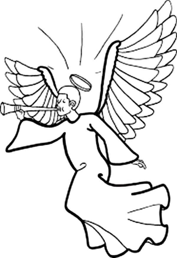 Winged Angels with Halo Blowing Trumpet Coloring Page: Winged ...