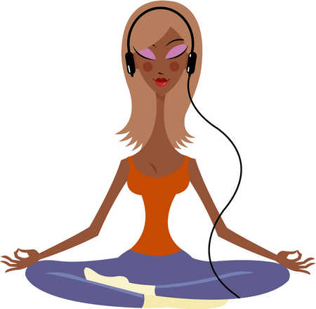 Stock Illustration - A woman with a headphone meditating in the ...