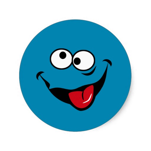 Funny smiley face cartoon blue background classic round sticker ...