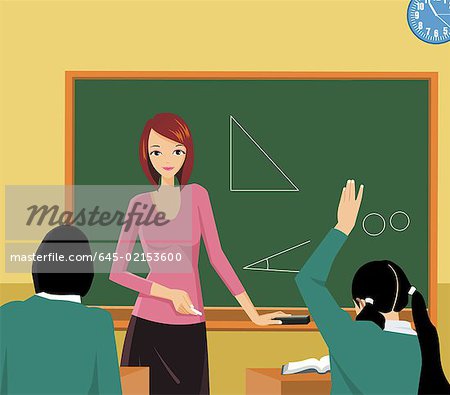 Front view of a teacher teaching in a class - Stock Photos