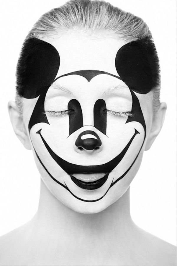 Mickey Mouse - Black and White face painting entitled "Weird ...