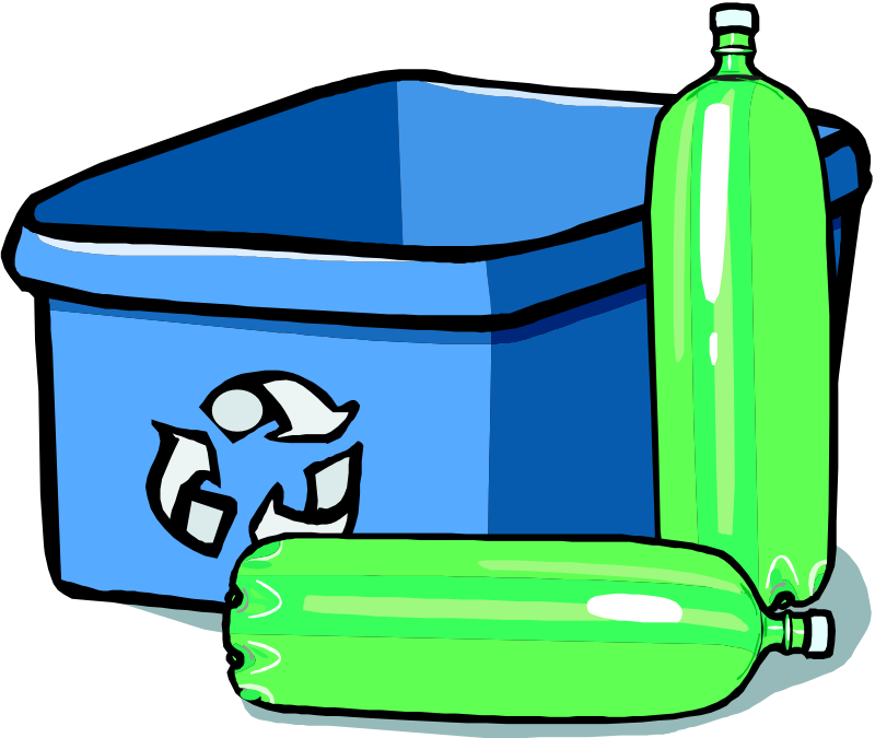 Clipart - Recycling bin and bottles