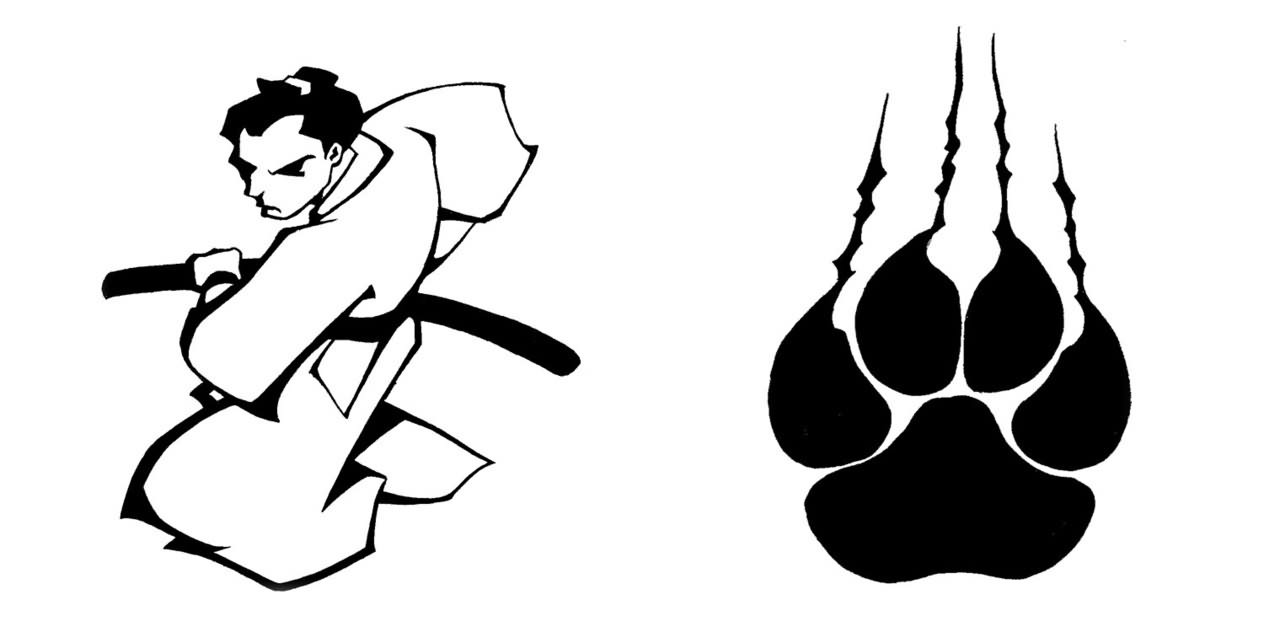 Samurai and Paw Tattoo Design