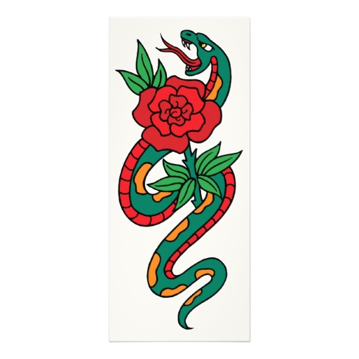 Cartoon Clipart Snake Wrapped Around a Red Rose Custom Invitation ...