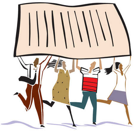 Stock Illustration - People holding a large size of paper