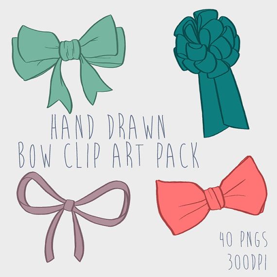 Hand Drawn Bow Clipart, .PNG files Royalty Free, Instant Download
