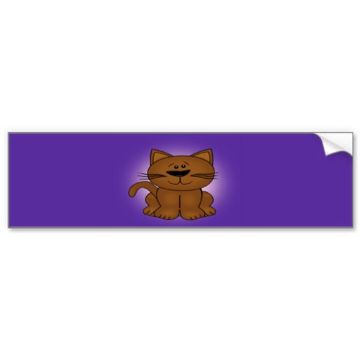 Sitting Cartoon Cat on A Purple Background Bumper Stickers | Zazzle