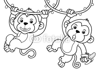 Illustration of Cartoon Monkeys - Coloring book" Stock image and ...