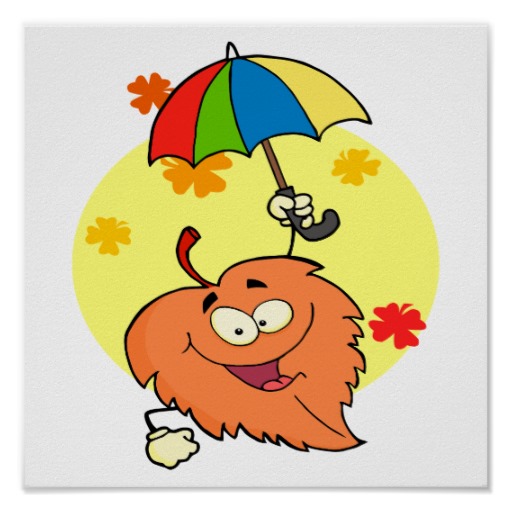 happy fall leaf with umbrella cartoon posters | Zazzle