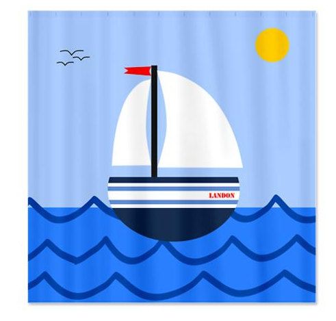 Sailboat Personalized Kids Shower Curtain