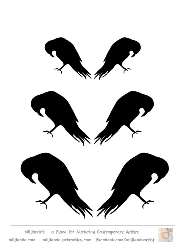 Crow Silhouette Template collection,Printable Crow Stencils & Crow ...