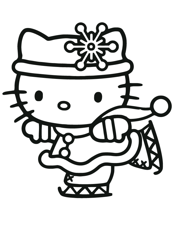 Hello Kitty Christmas Ice Skating Coloring Page | HM Coloring Pages