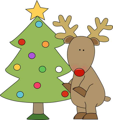Reindeer Standing By a Christmas Tree Clip Art - Reindeer Standing ...