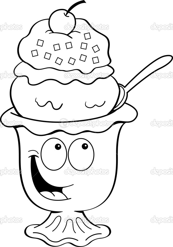 free black and white ice cream sundae clipart - photo #2