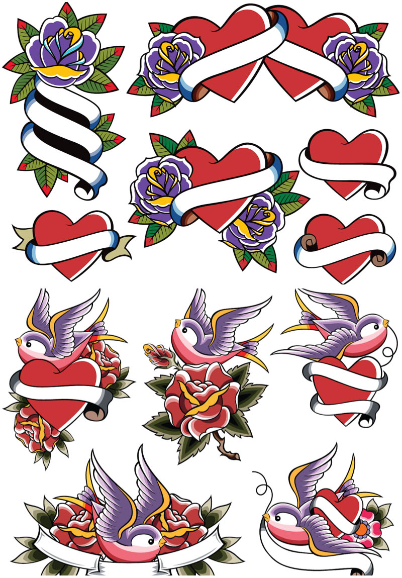 Love style color tattoos with heart vector | Vector Graphics ...