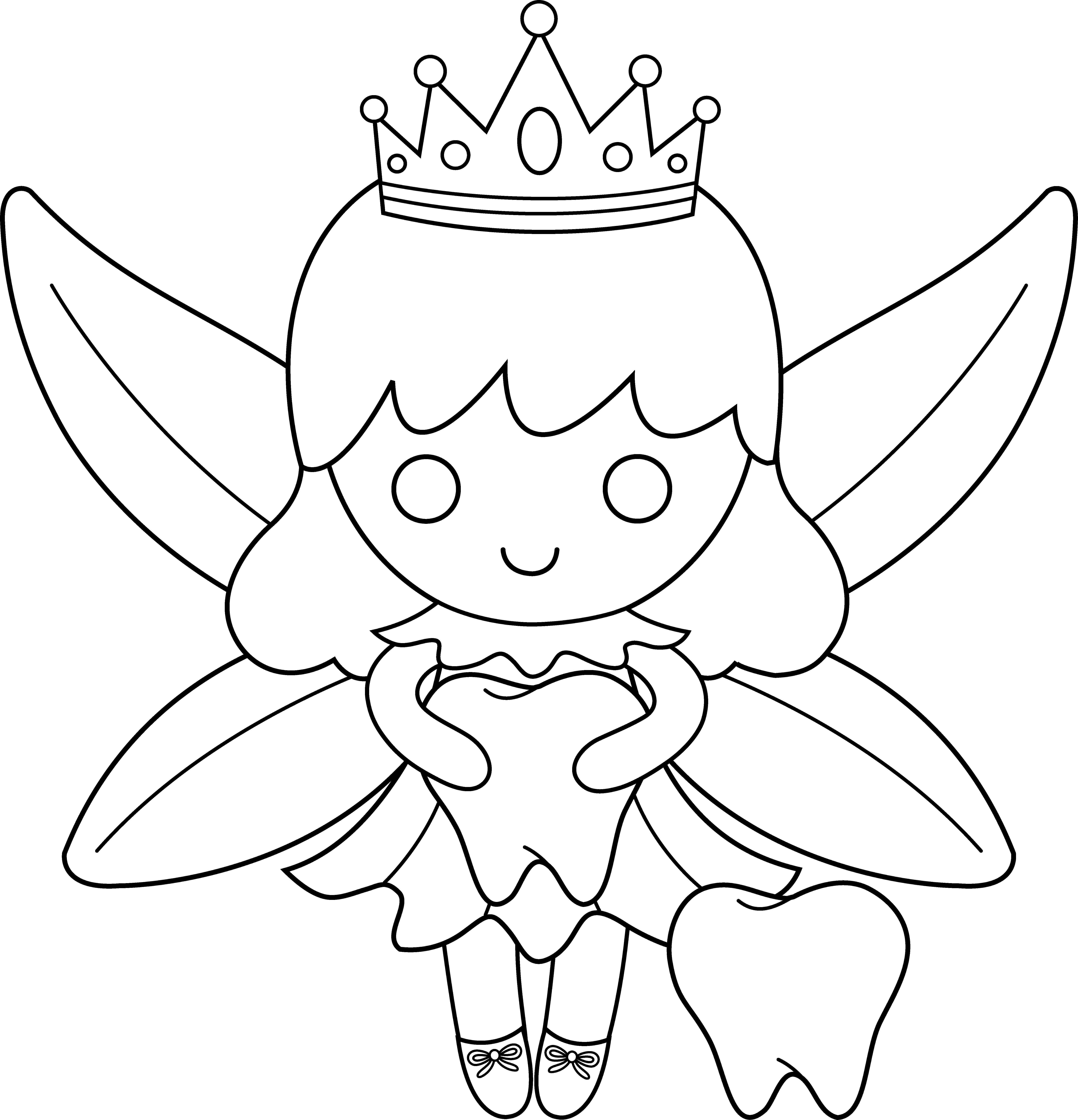 Cute Colorable Tooth Fairy - Free Clip Art