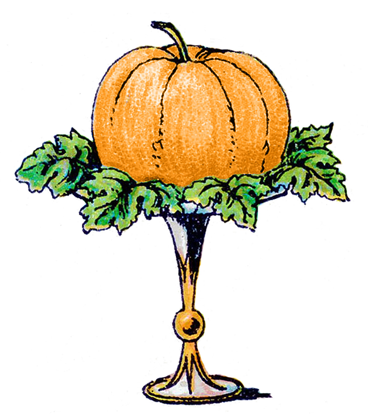Vintage Clip Art - Pumpkin on a Pedestal - The Graphics Fairy