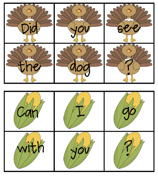 First Grade Fairytales: Thanksgiving Cut-Apart Sentences