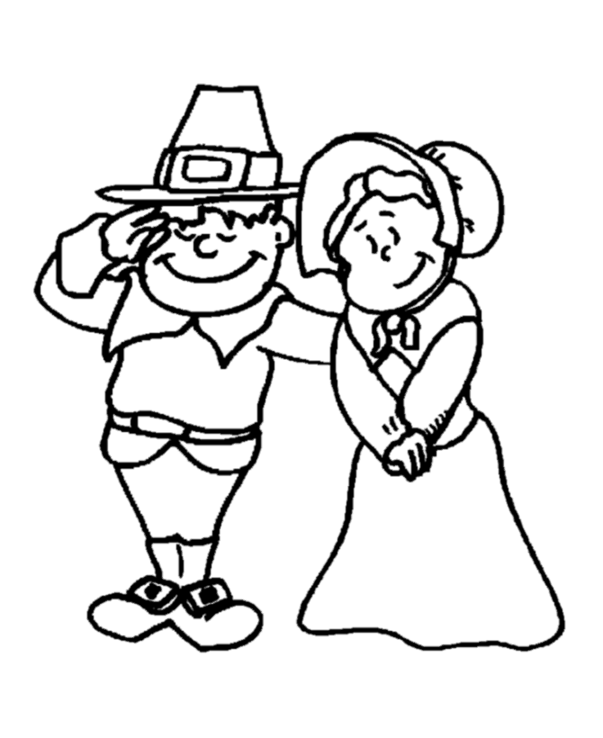 Thanksgiving Day Coloring Page Sheets - Pilgrim man and Woman ...