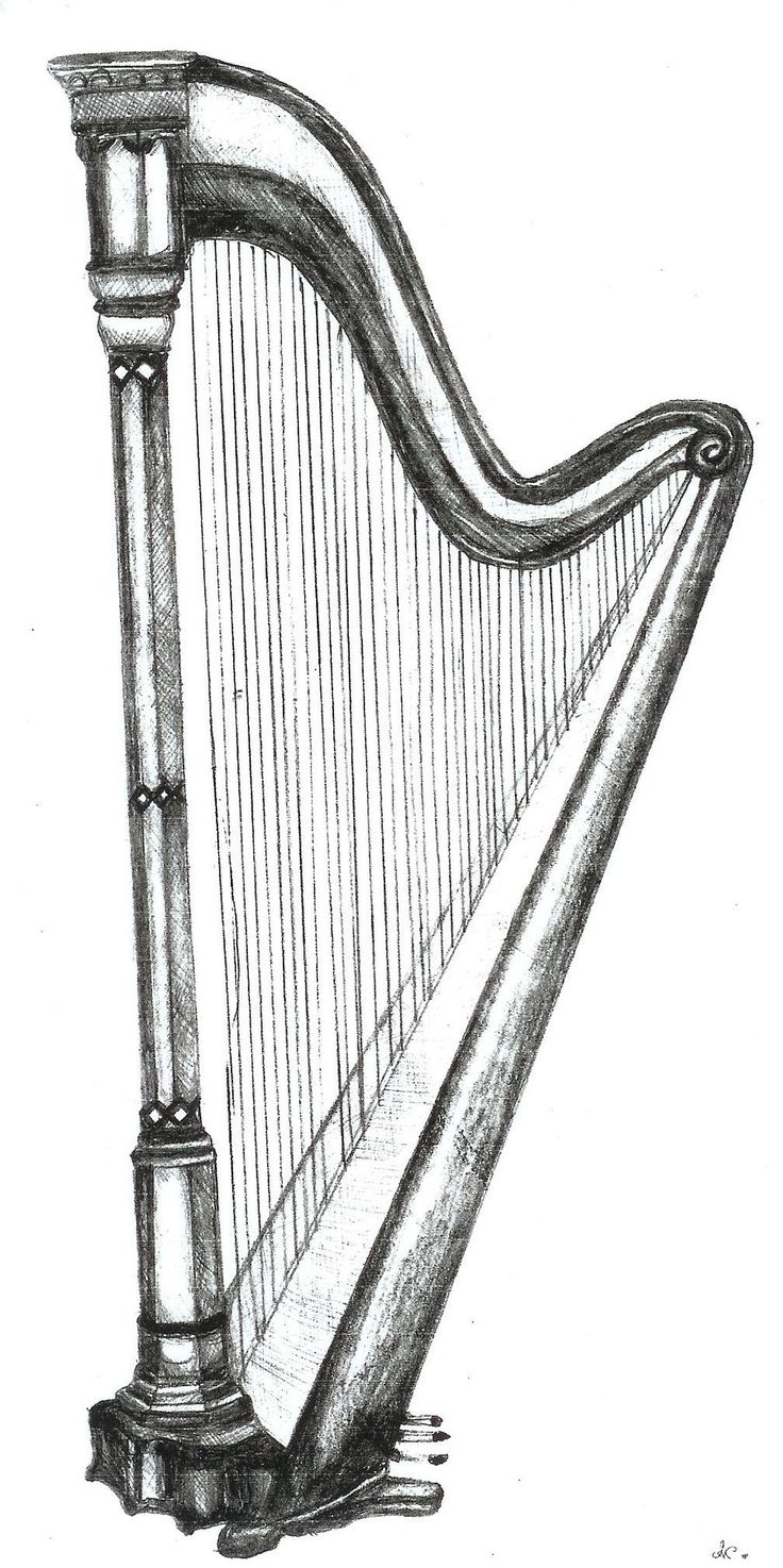 Pencil Drawings | Harp Pencil Drawing | Artwork: Musical ...