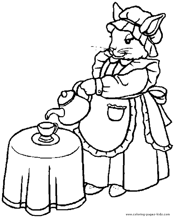 Bunny Printable Coloring Page For Kids - Bunny with a teapot