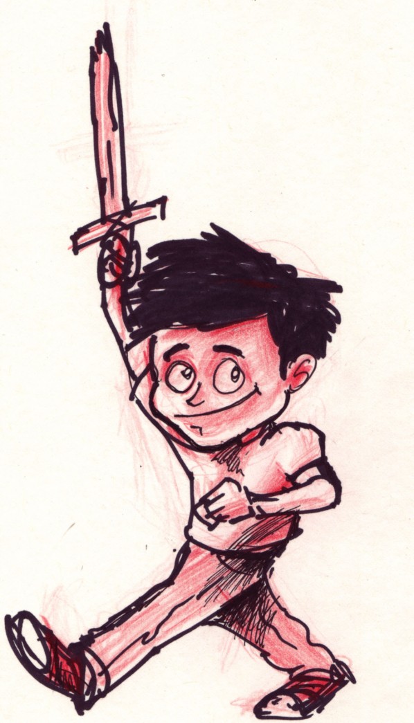 Kid With Wooden Sword Playing ❤ Cartoon