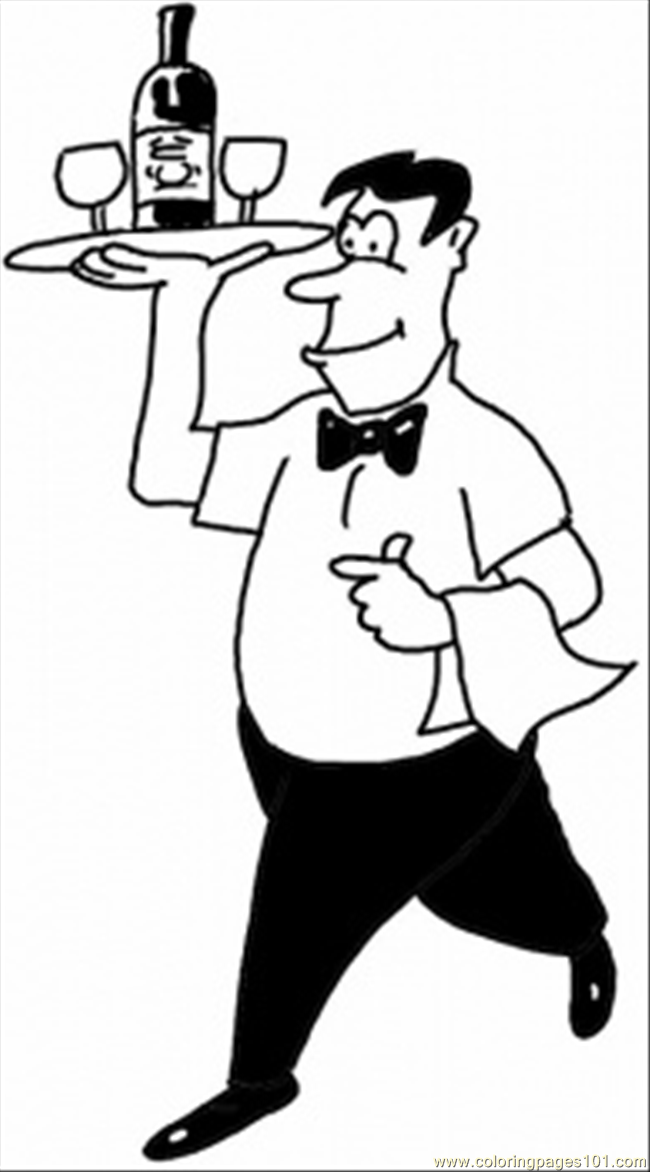 Coloring Pages Waiter In A Cafe (Peoples > Profession) - free ...