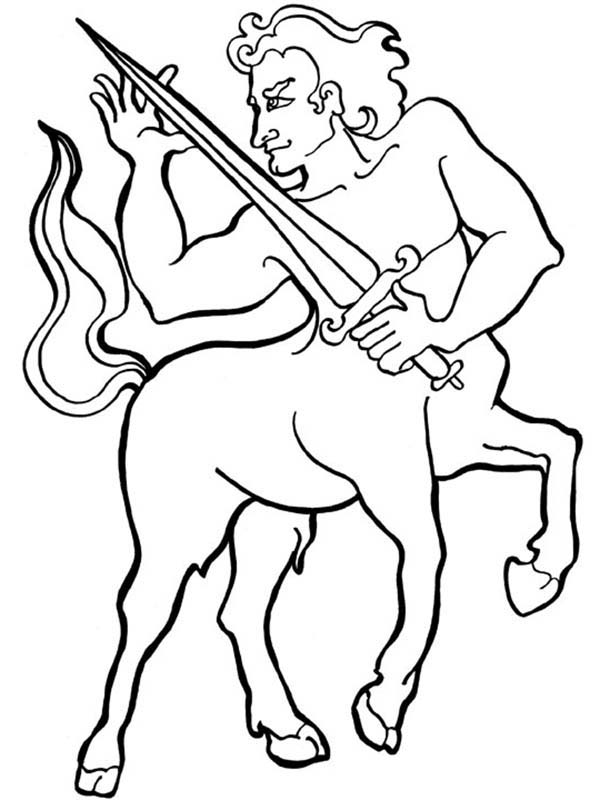 Centaur Knight with Sharp Sword Coloring Page | Kids Play Color