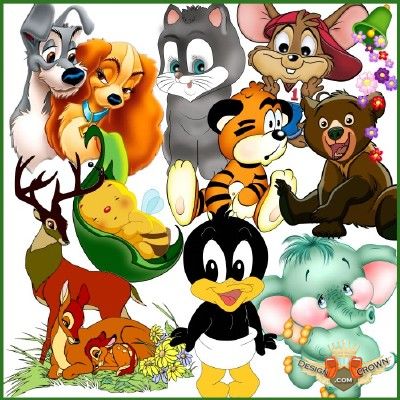 Free cartoon psd clip art - nice drawn animals from Disney stories