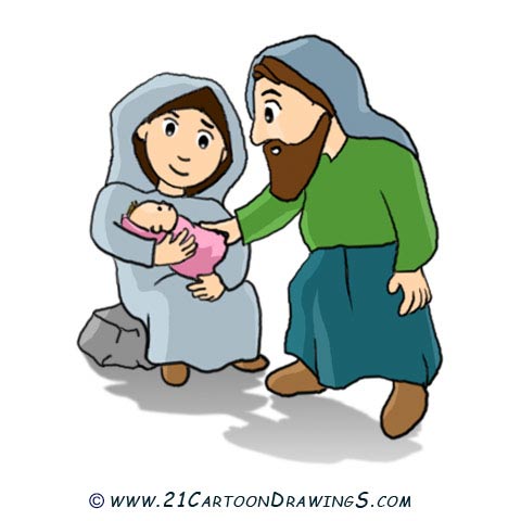Jesus, Joseph and Mary | 21 Cartoon Drawings