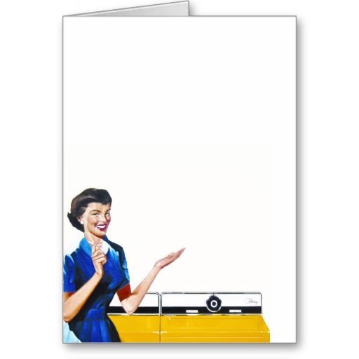 Funny Retro Housewife with Washing Machine Greeting Cards | Zazzle