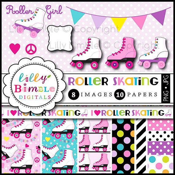 Instant Download Roller Skating clipart for birthday parties, invites…