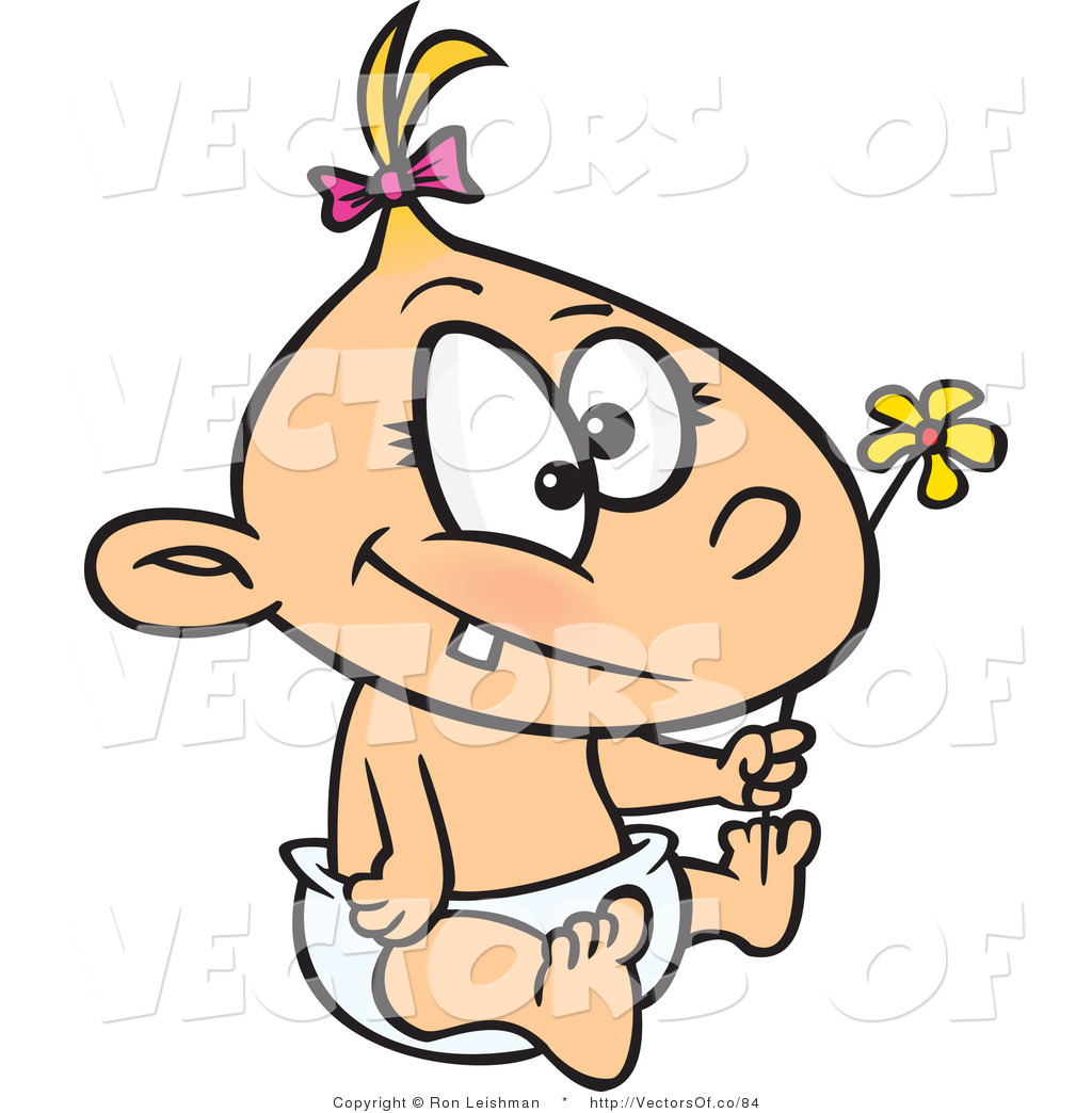 Vector of a Cartoon Caucasian Baby Girl Holding a Flower by Ron ...
