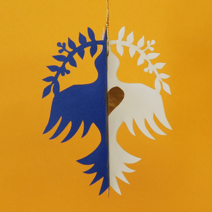 Papercut Ornament—Dove with Olive Branch in Blue and White ...