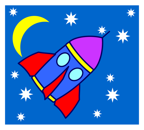 Cartoon Rocketship in Space with Moon - Free Clip Art