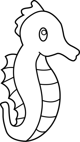 Cute Seahorse Line Art - Free Clip Art