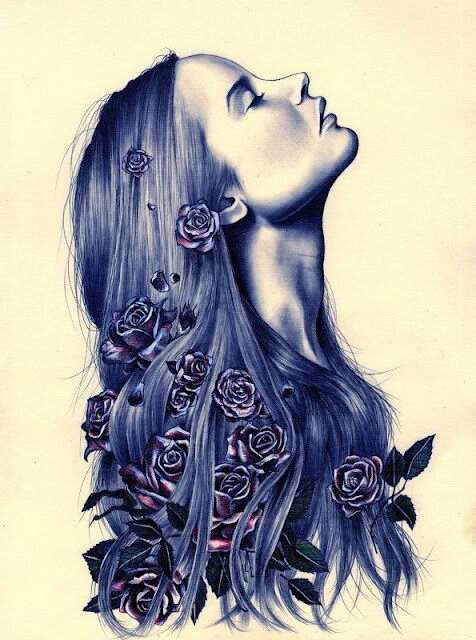 art #roses #drawing #girl | inky | Pinterest