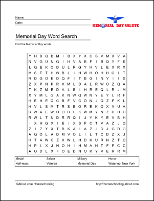 Memorial Day Printables - Memorial Day Wordsearch