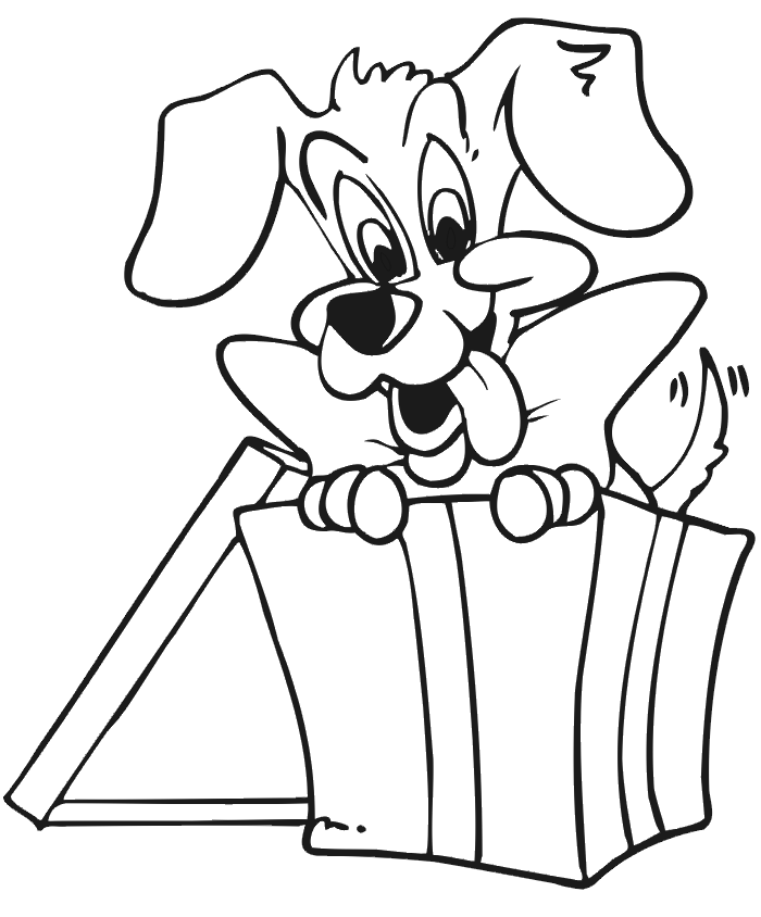 Christmas Present Coloring Page Puppy In Gift Box Christmas ...