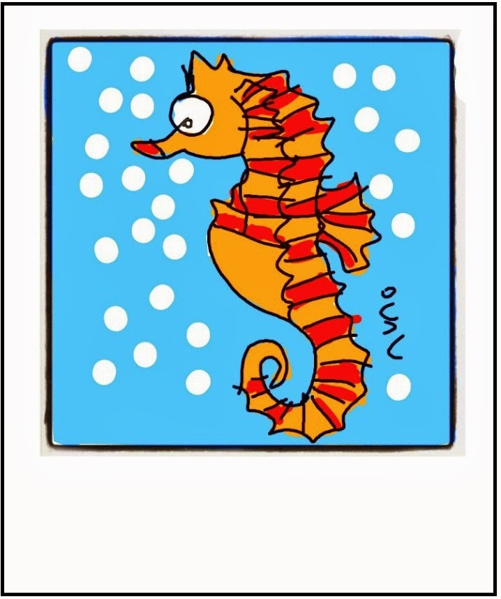 Marklaro's World Postcards: Orange Seahorse Cartoon Postcard