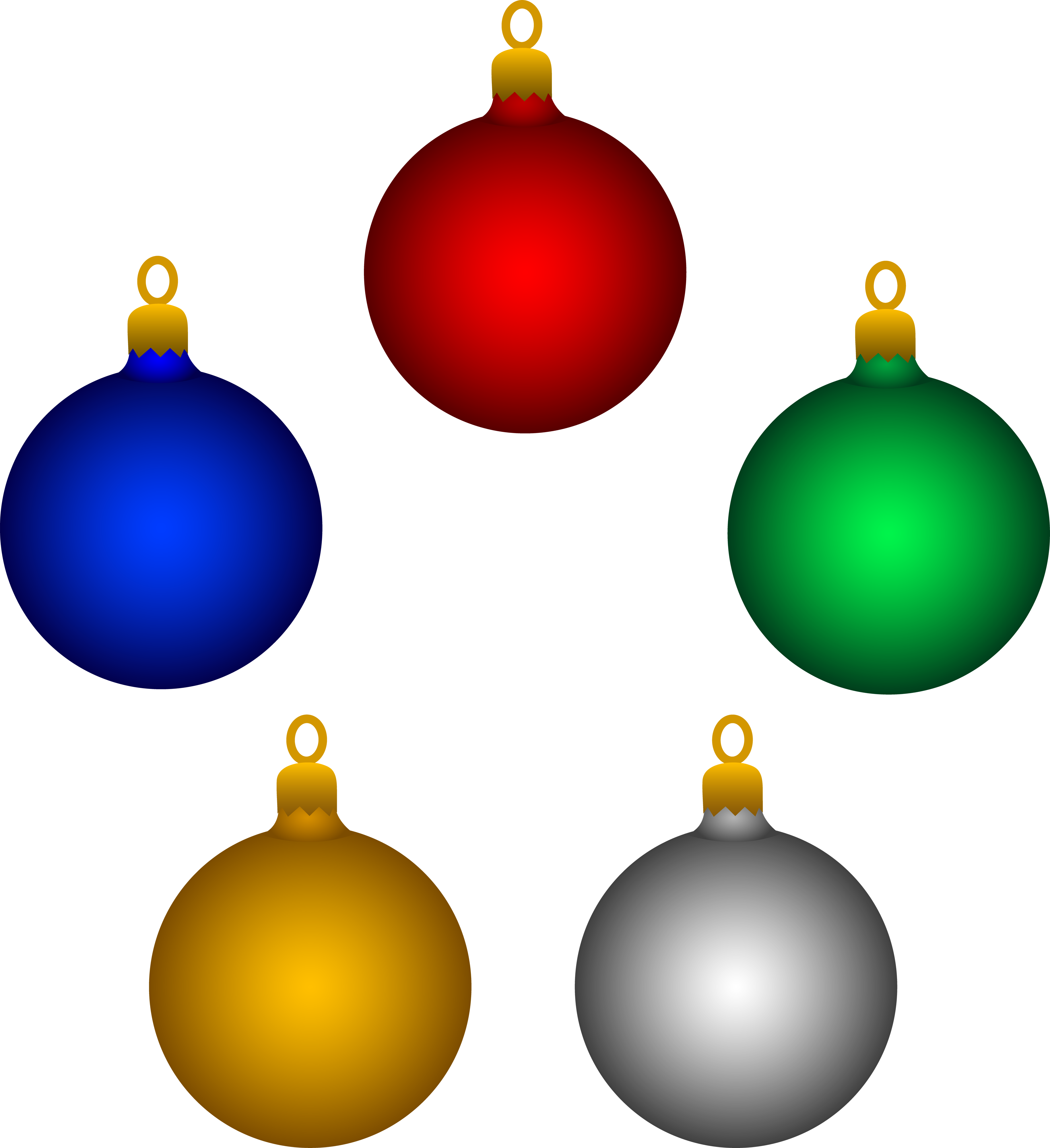 Five Shiny Christmas Tree Ornaments - Free Clip Art