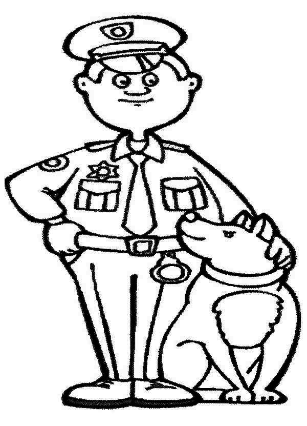 Police Officer and His Dog Coloring Page - NetArt