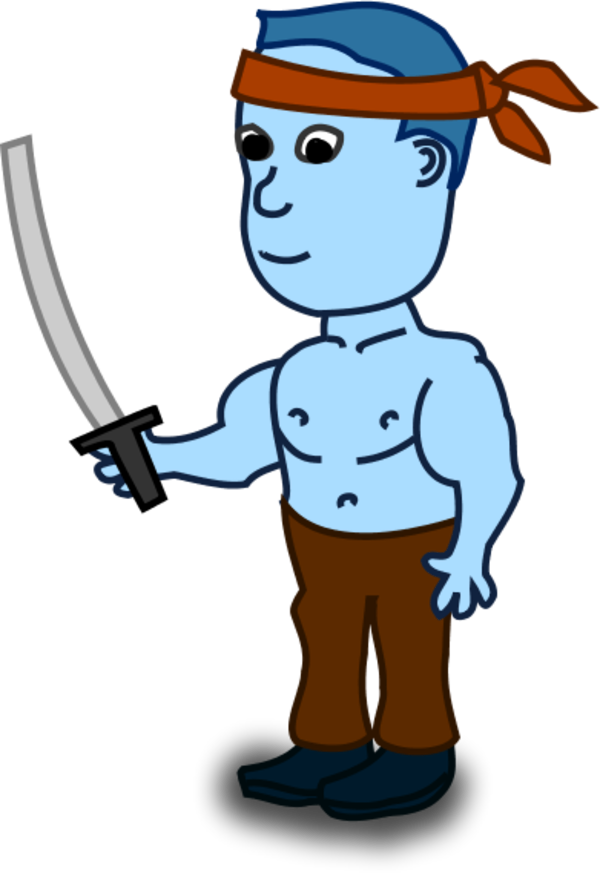 man holding sword and wearing head band - vector Clip Art