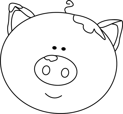 Black and White Pig Face with Mud Clip Art - Black and White Pig ...
