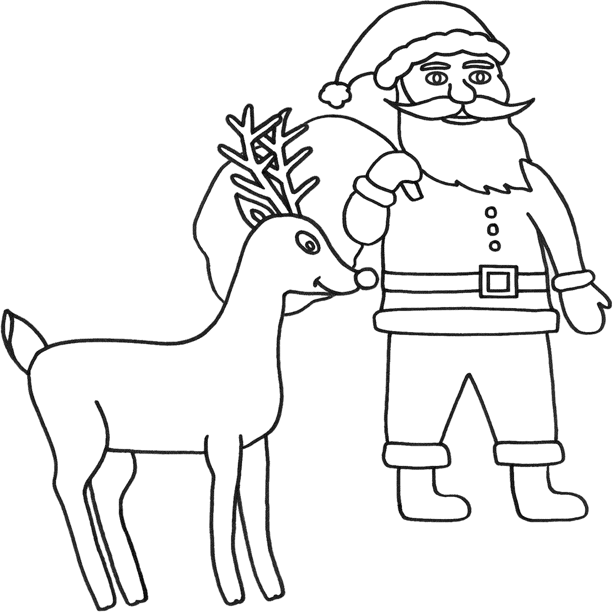 Santa Claus And Deer Coloring Page - Christmas Coloring Pages ...