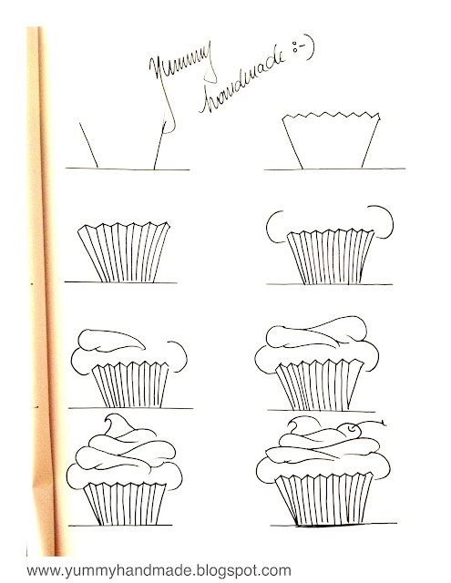 How to draw a cupcake Step By Step www.yummyhandmade.blogspot.com ...