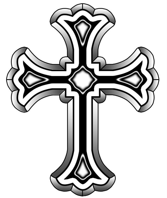 Christian Cross Grey Ink Tattoo Design