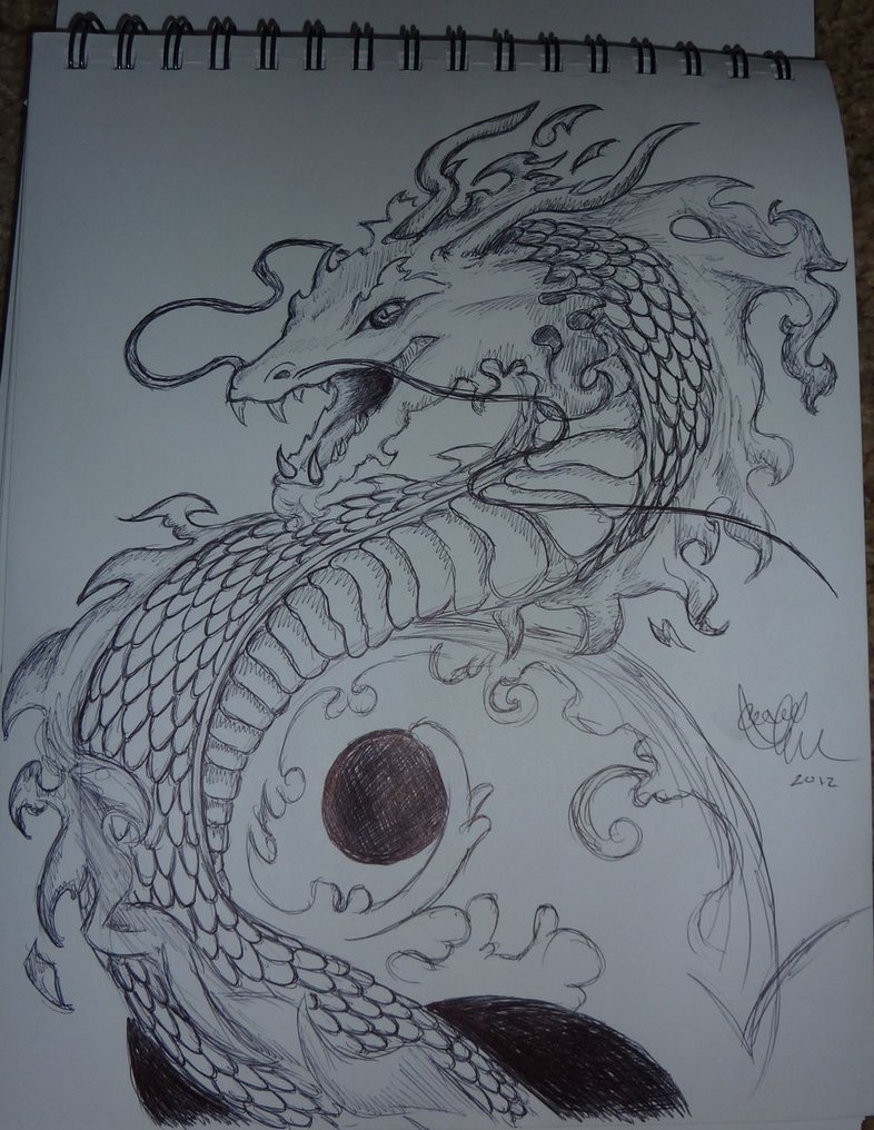 Black and White Chinese Dragon Sketch by Cass-Devourer-oflove on ...
