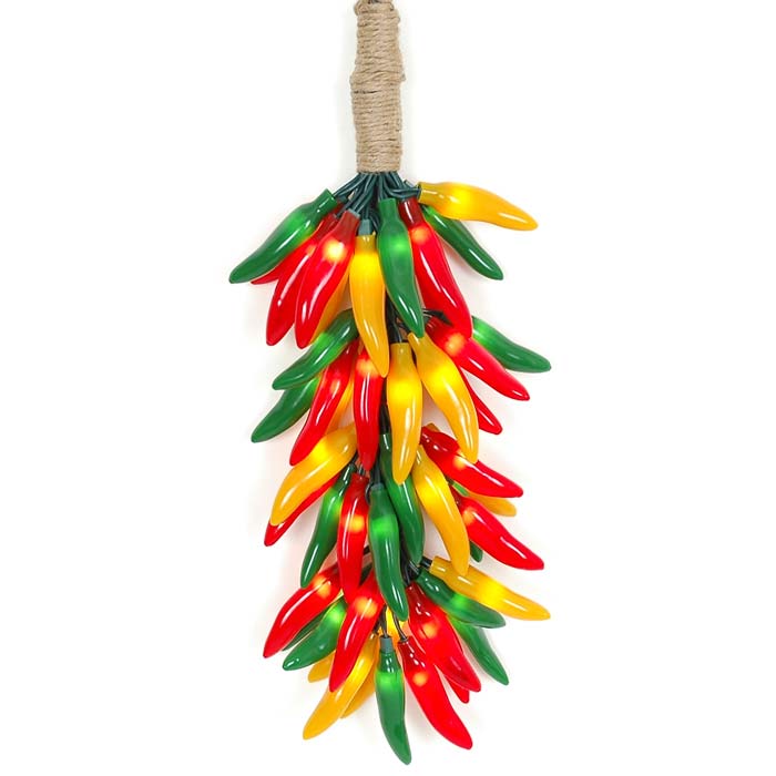 Fiesta Red Green And Yellow Chili Pepper Light Ristras 16" Cluster